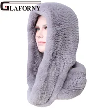Glaforny вязанная Настоящий мех кролика шапка Ушная муфта теплый шарф Шапка мягкая и модная 2 использования 25 цветов