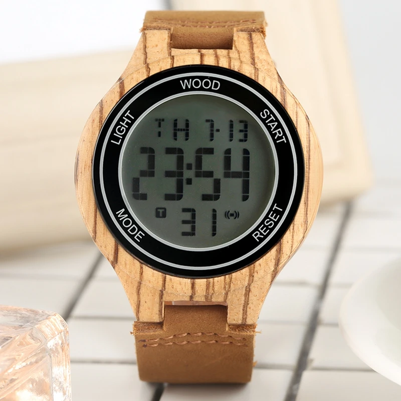

LED Display Watch Men's Luxury Brand Wood Watch Night Vision Digital Watches Men Handmade Wooden Male Wristwatches reloj hombre