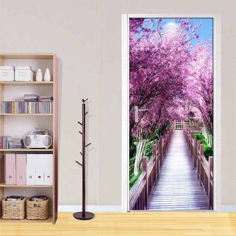 Mural 3D adhesivo de puerta Paseo entre cerezos en flor MURALES 3D DE PUERTAS Naturaleza Novedades OUTLET PRIMAVERA