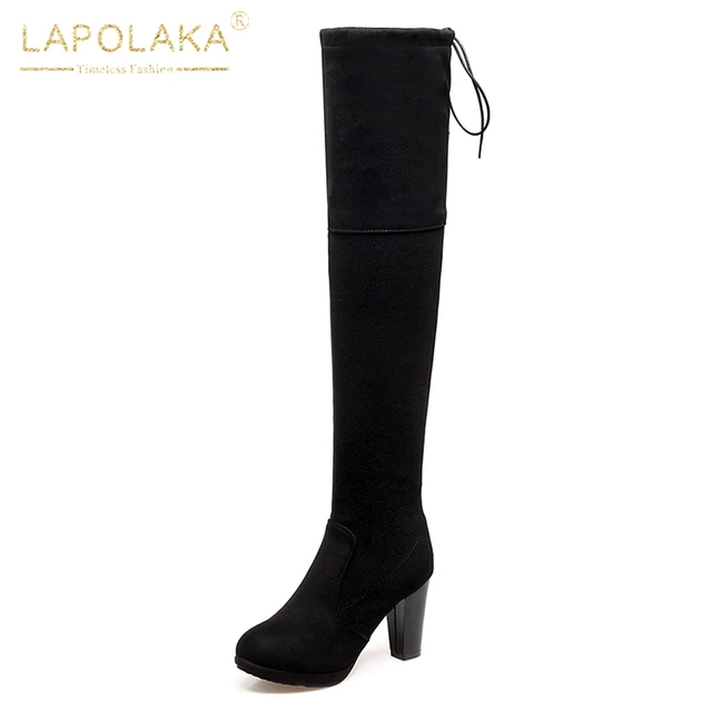 Special Offers LAPOLAKA Brand new plus Size 31-43 Zip Up Chunky High Heels over-the-knee Boot Woman Shoes Elegant Solid Shoes Woman Boots