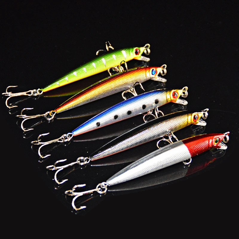 

5PC Sinking Fishing Lure Minnow Wobblers Crankbait Laser Hard Artificial Bait 3D Eyes Fish Trout Swim Baits With Treble Hook Sea