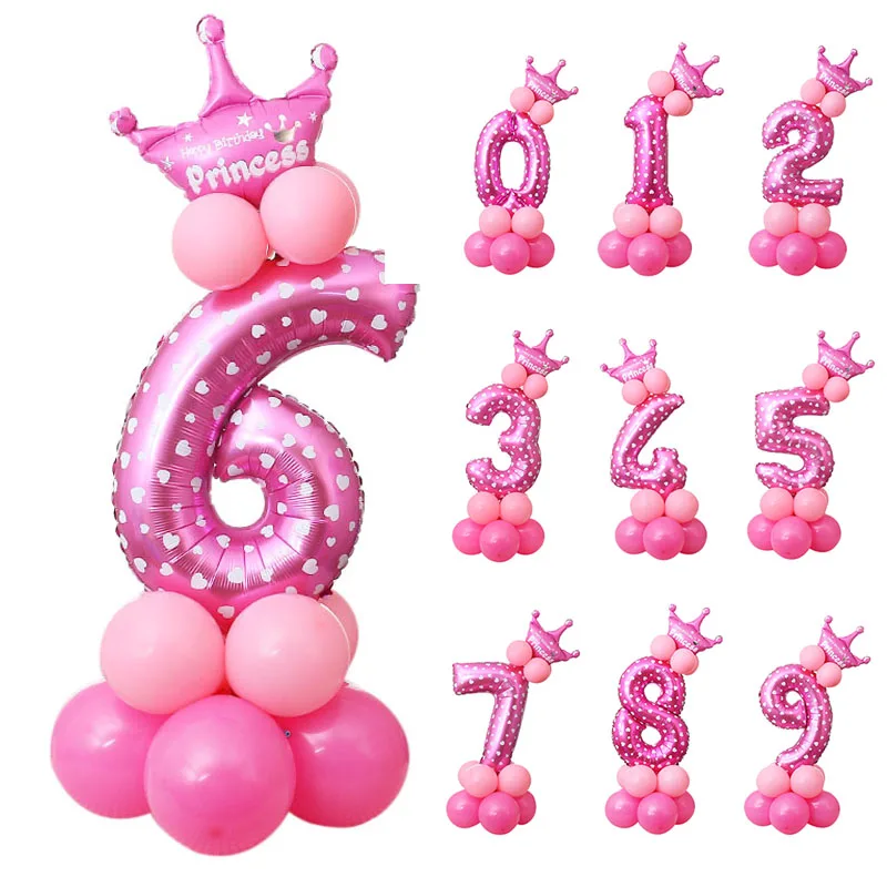 

Crown Number Ballons Kid 1st Birthday Party Decorations Kids Princess Prince Boy Girl Baloon Happy Birthday Balloon