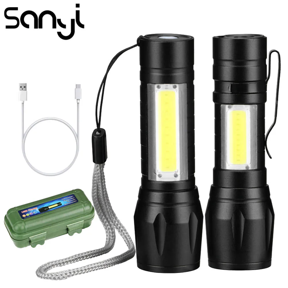 Фонарик SANYI фонарик с зумом 3 режима зарядка через USB встроенный аккумулятор