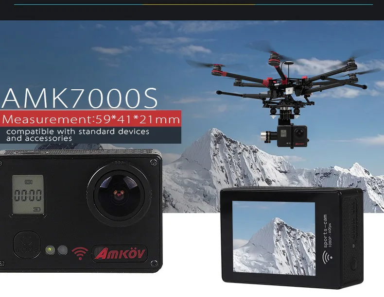 Amkov AMK7000S 4K Ultra HD 2 inches TFT WiFi Action Camera DV with Sunplus 6350M SPCA6350 OV4689 Image Sensor 170 Degree View Angle Remote Control Watch