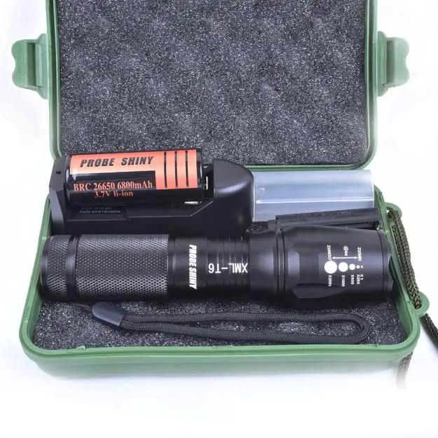 

2017 NEW X800 Zoomable XML T6 LED Tactical Flashlight+26650 Battery+Charger+Case S98