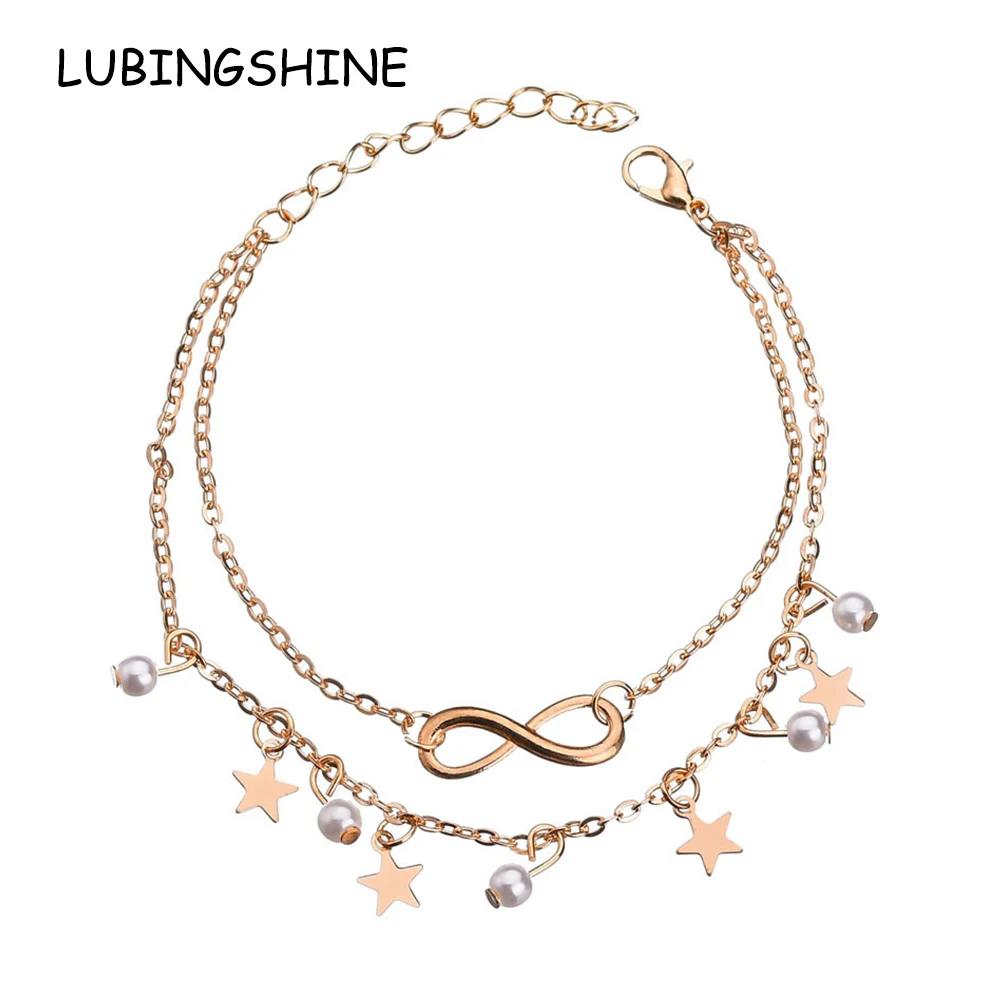 

LUBINGSHINE Gold Color Infinity 8 Anklet Stars Leg Chain Bracelet Fashion Beach Foot Boho Jewelry Tobillera de oro para mujer