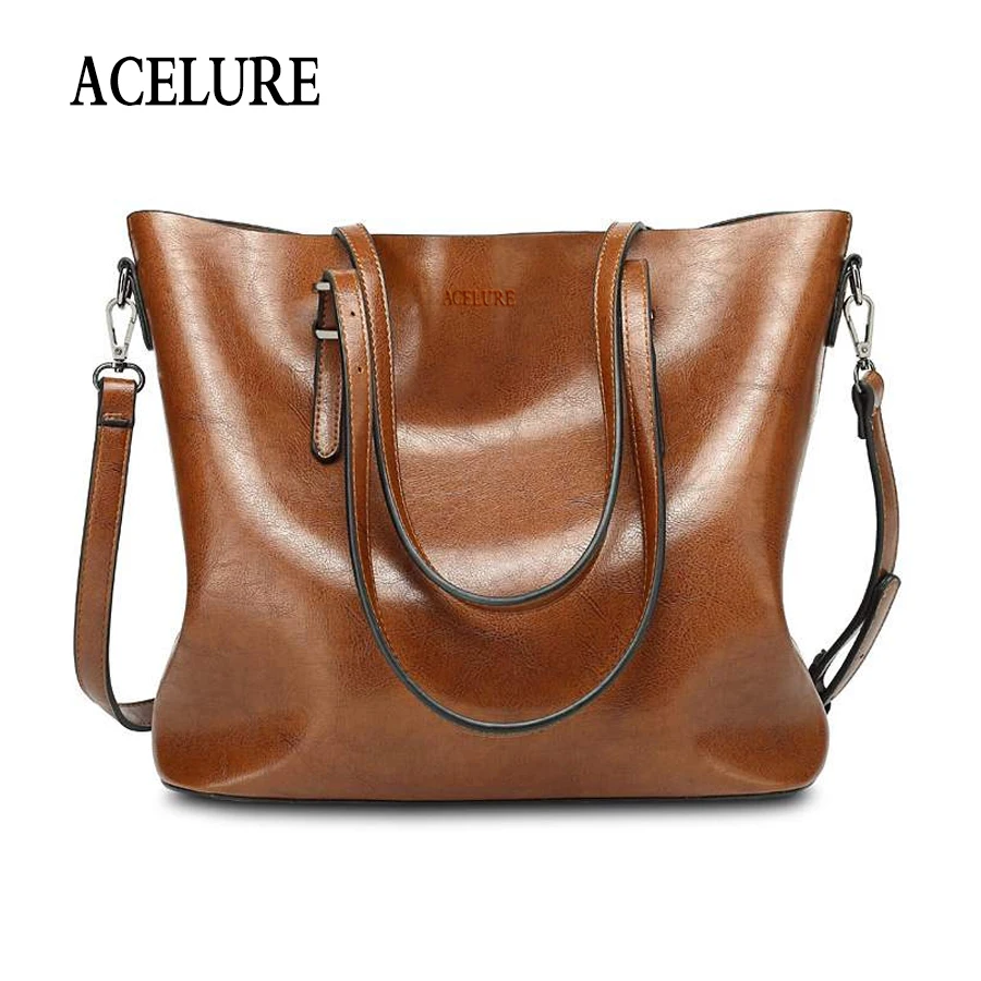 ACELURE النساء حقيبة كتف أزياء النساء حقائب النفط الشمع جلدية كبيرة قدرة حمل حقيبة عارضة بو الجلود المرأة حقيبة ساعي
