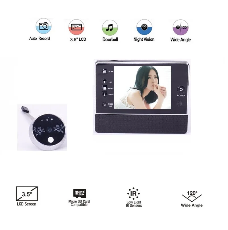 

2019 digital peephole camera 3.5 inch LCD Zoom IR Night vision 32 Rings support Video+Photo Multi-language digital door peephole