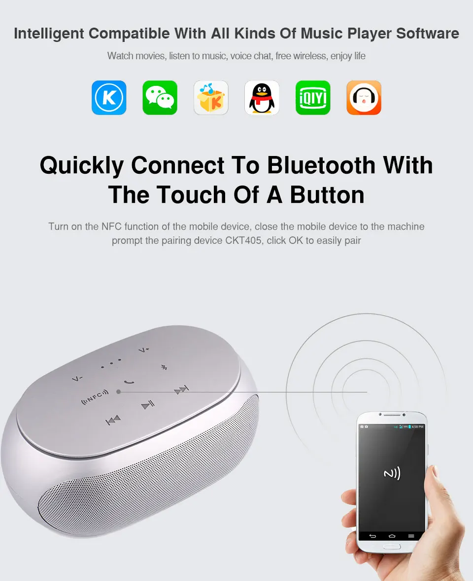 Touch Bluetooth Speaker Wireless Speaker 3D Digital Bass Sound NFC 25m Portable Speaker Support TF Card MIC Hands free For Phone (8)