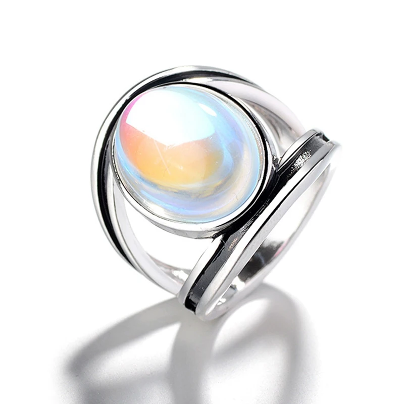 

Tibetan Silver Fashion Jewelry Femme Natural Moonstone Personalized Rings For Women Bijoux Wedding Jewelry Gift