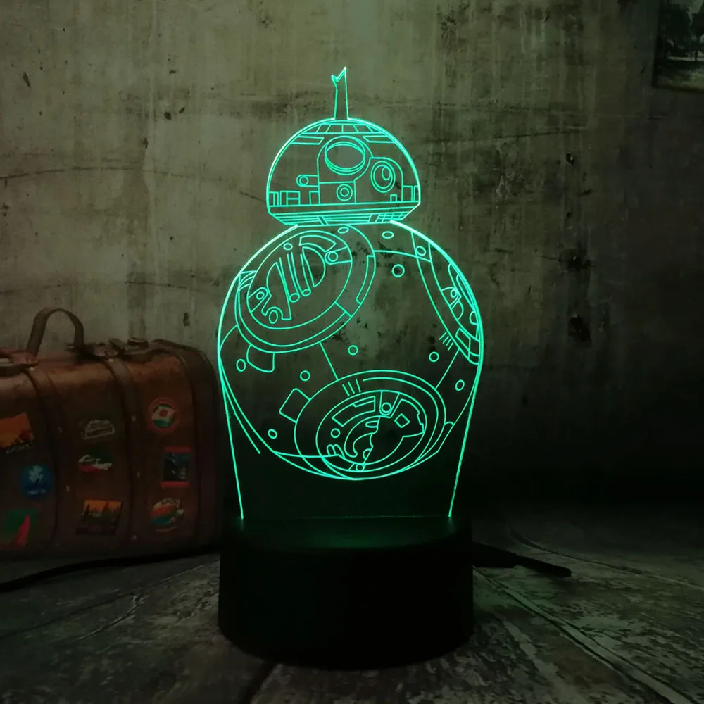 LED 3D Ночник светильник Звездные войны BB8 корабль RGB 7 цветов Изменение USB сенсорный