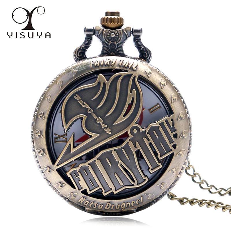 

Women Men Fairy Tail Pendant Watch Bronze Modern Gift Natsu Dragneel Necklace Chain Cartoon Anime Chain Boy Japan Retro Style