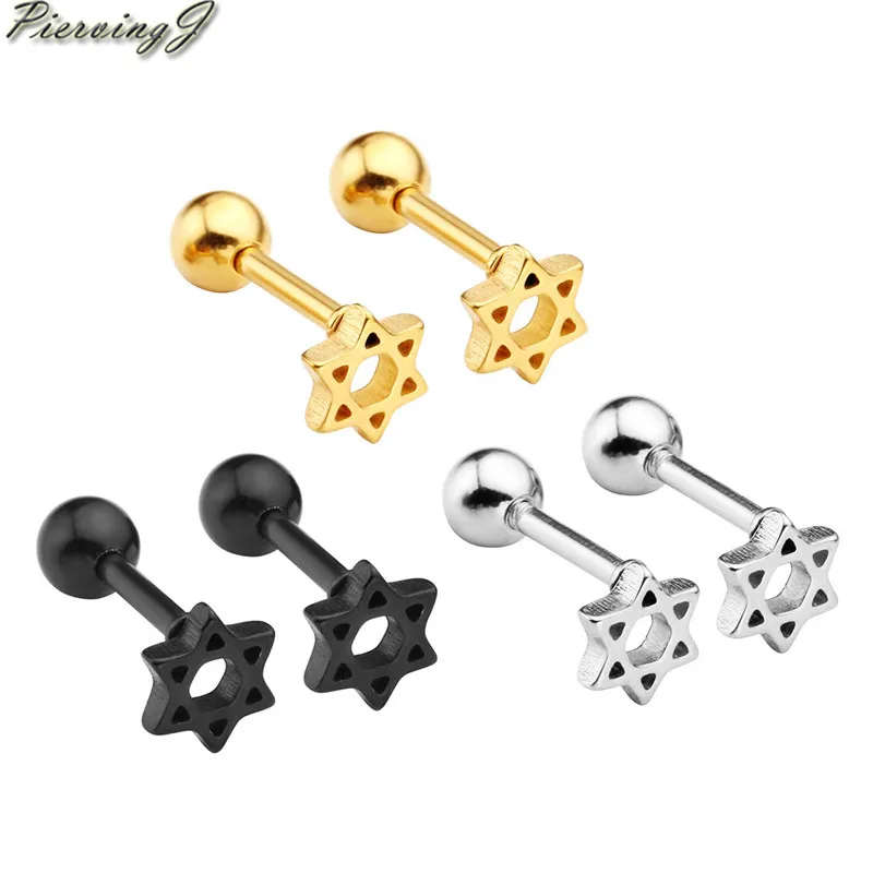 

PiercingJ 2-6pcs 16G Stainless Steel Jewish Stars Star of David Barbell Ear Helix Tragus Cartilage Studs 1/4" Bars Earring Pierc