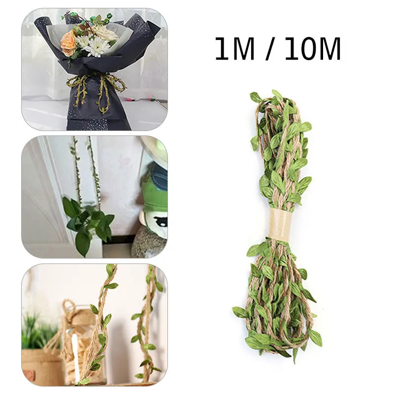 

DIY Rattan Gift Bouquet Packaging Rope Simulation Green Leaves Weaving Hemp Rope Wedding Birthday Festival Decoration 1M/10M