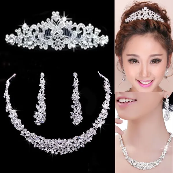  Trendy Wedding Bridal Prom Rhinestone Crystal Necklace Earrings Jewelry Set (7)