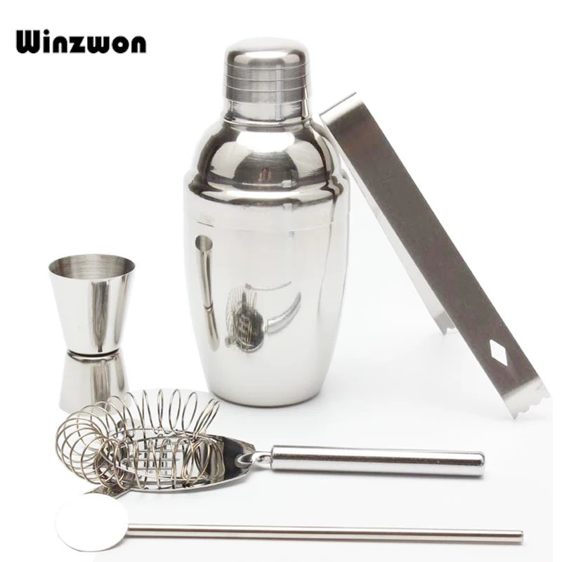 

5Pcs/set Cocktail Shaker With Stainless Steel Ice Tong Measuring Cup Swizzle Sticks Bartender Wine Making Tools Bar Accessories