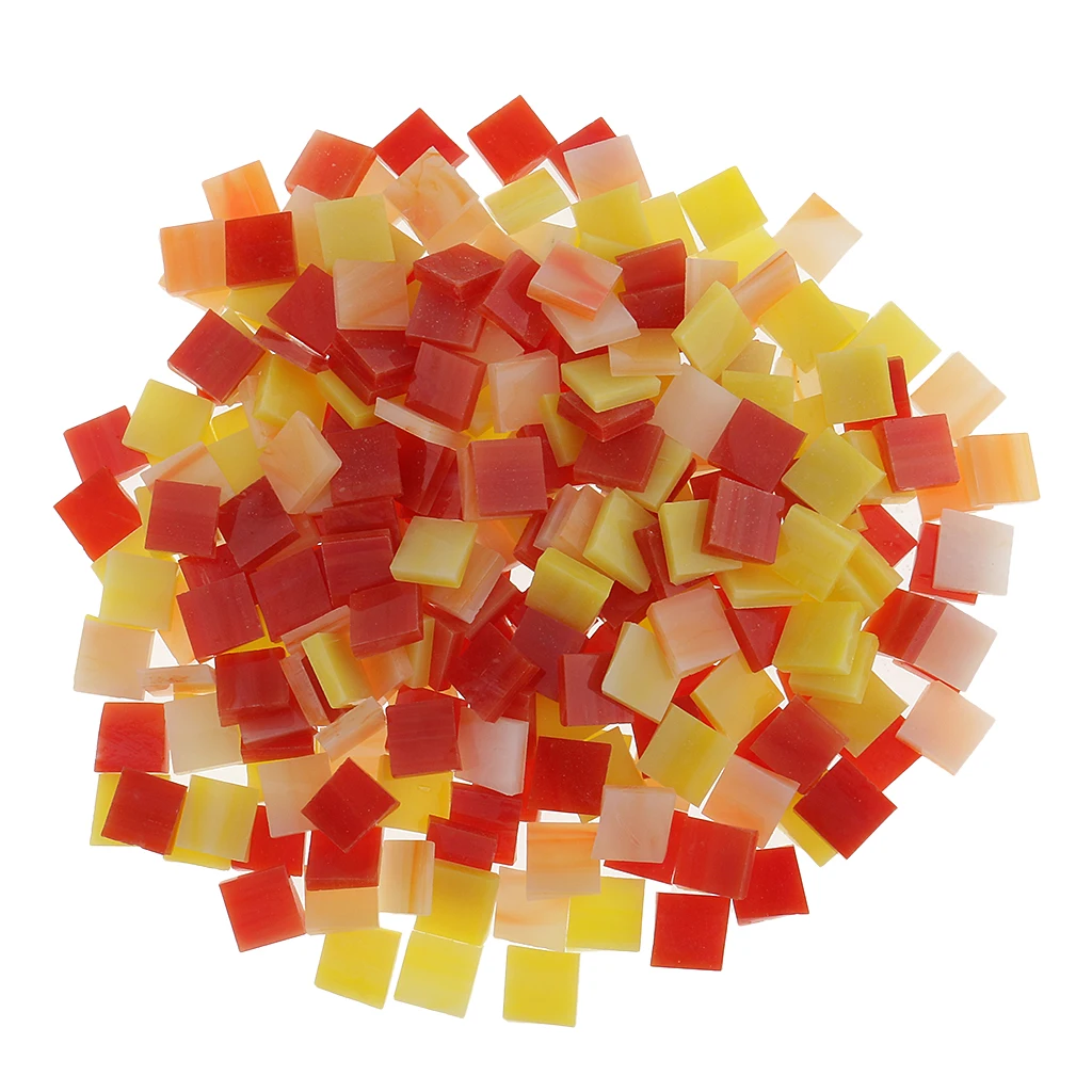 500 Piece Square Glass Mosaic Tiles Vitreous for Mosaic Making Art Craft 10x10mm Green Red Yellow