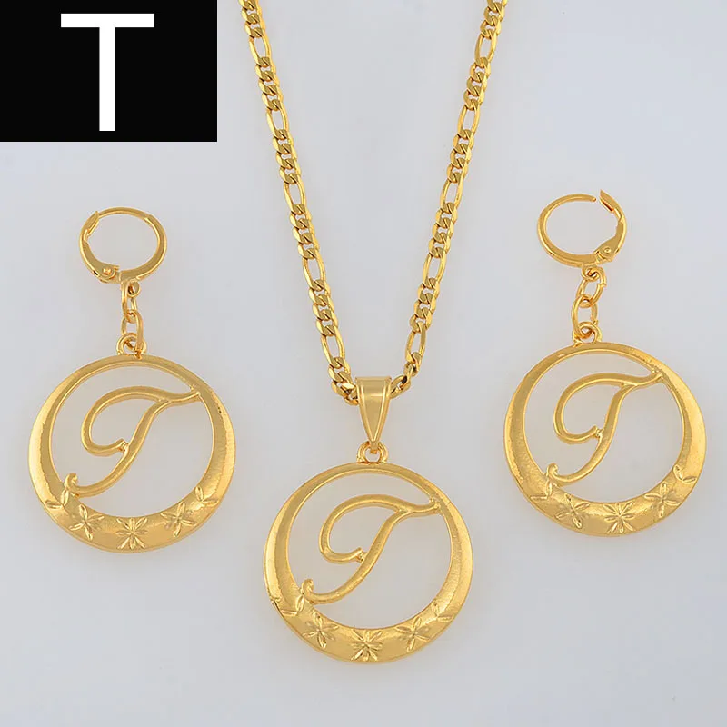 Anniyo цвета золота курсивных букв кулон для Для женщин первоначального цепи Цепочки и ожерелья с надписями на английском языке ювелирные изделия#135006S - Окраска металла: Choose Letter T