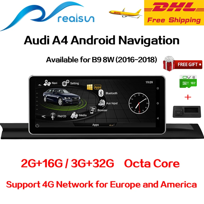 

Realsun 10.25 Inch Audi A4 B9 Concert MMI 3G RAM 32G ROM Octa Core Android 7.0 System 4G Network Car GPS Navigation