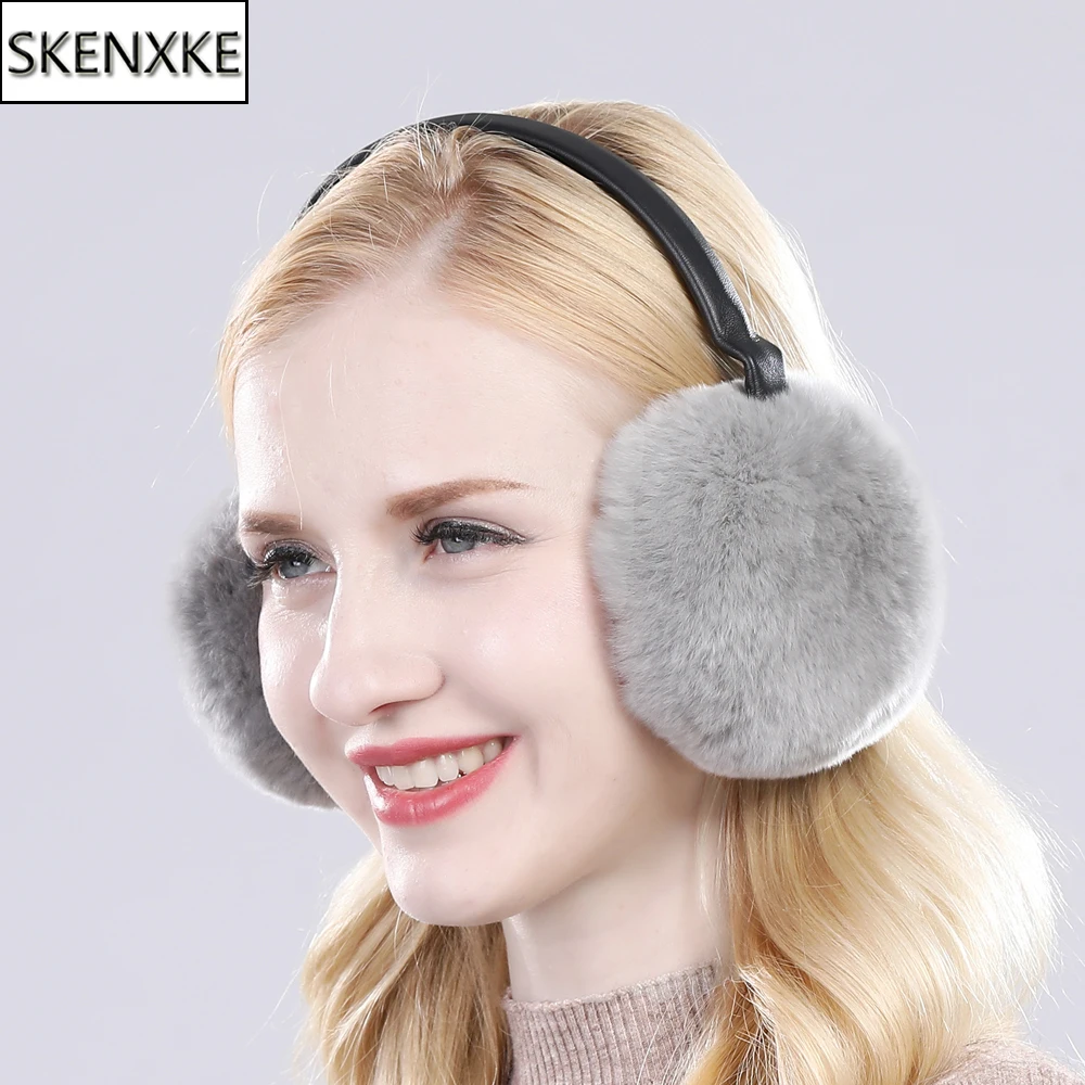 

New Real Fur Ear-cap Winter Women Warm Natural Rex Rabbit Fur Earmuff Lady Fashion Fluffy Pompoms Genuine Rex Rabbit Fur Earlap