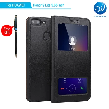 

DWAYBOX Flip Genuine Leather Case For Huawei Honor 9 Lite Window View Business Real Leather Cover For Honor 9 Youth Edition Capa