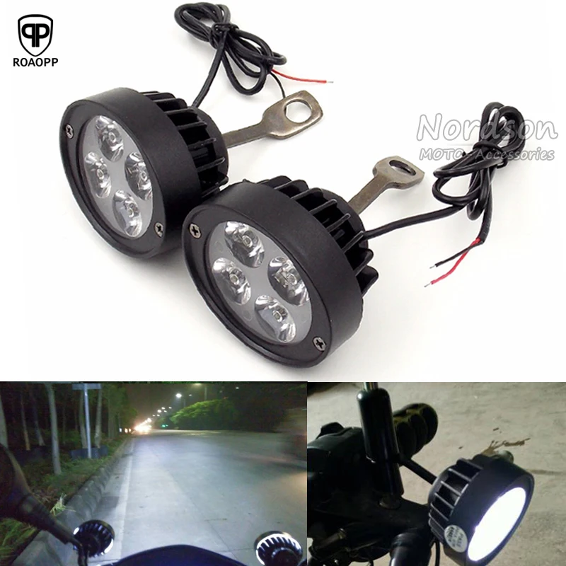 ROAOPP Universal 2Pcs Led Motorcycle Motorbike Spot Light Spotlight Assist Lamp Side Mirror Mount Installation Light