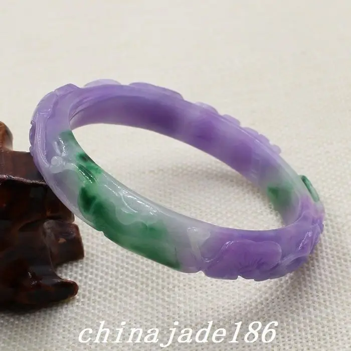 

61mm Chinese Hand-carved Lavender Purple Green stoneite stone Bracelet Bangle 1505