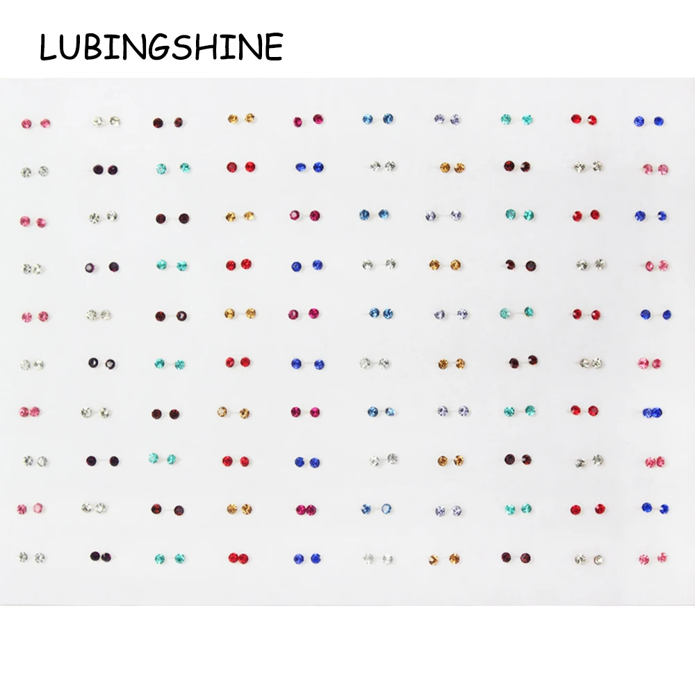 

100 Pair/lot Women Crystal Small Stud Earrings Sets Girl Child Baby Plastic Glue Stick Mini Earring Jewelry Friend Birthday Gift