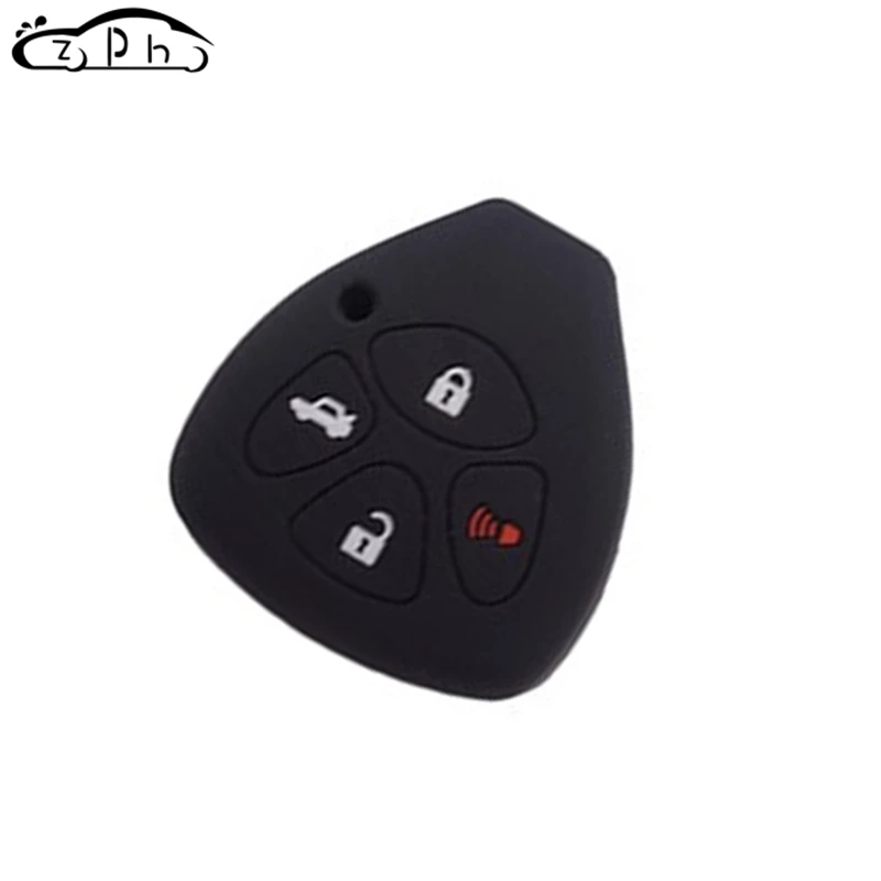 Silicone Car Key Cover Fob Shell Case 4 Button for TOYOTA Corolla Hilux Vitz Rav4 Aqua Camry Highlander Land Cruiser Pardo Prius - Color Name: Black