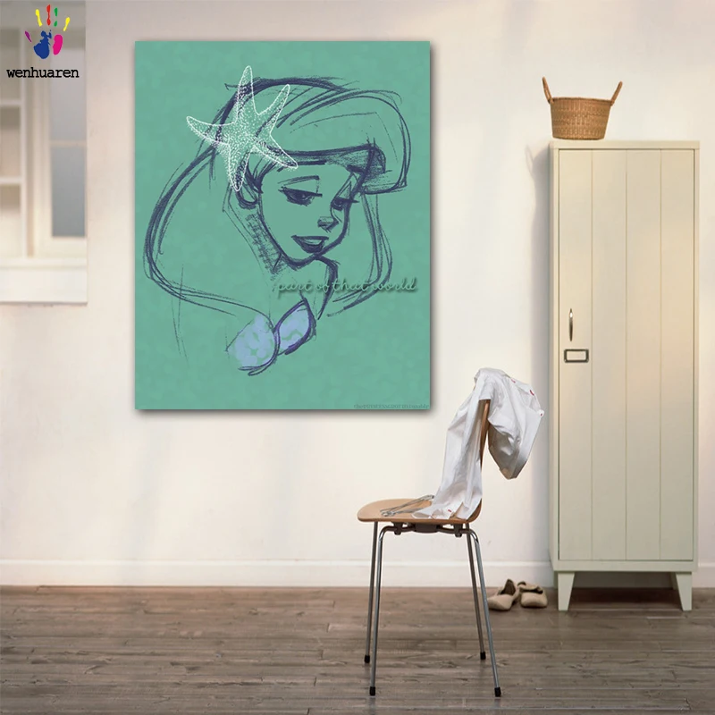 

DIY colorings pictures by numbers with colors The little mermaid picture drawing painting by numbers framed Home
