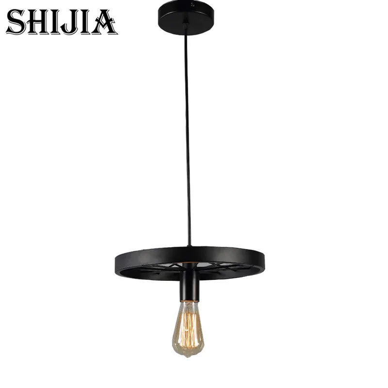 

Industrial Style Pendant Light with Black Iron Wheel-Like Retro Ceiling Lamp For Indoor Decors