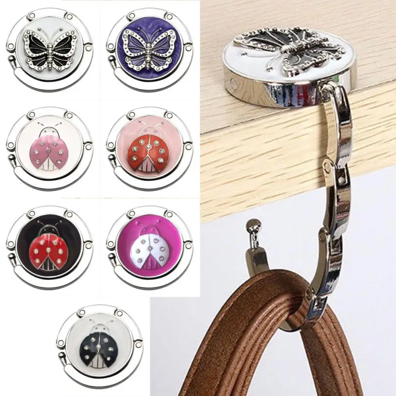 

2018 New 1PC Home Office Bags Hanger Holder Mini Butterfly Beetle Folding Hanger Holder Table Hook for Purse Handbag