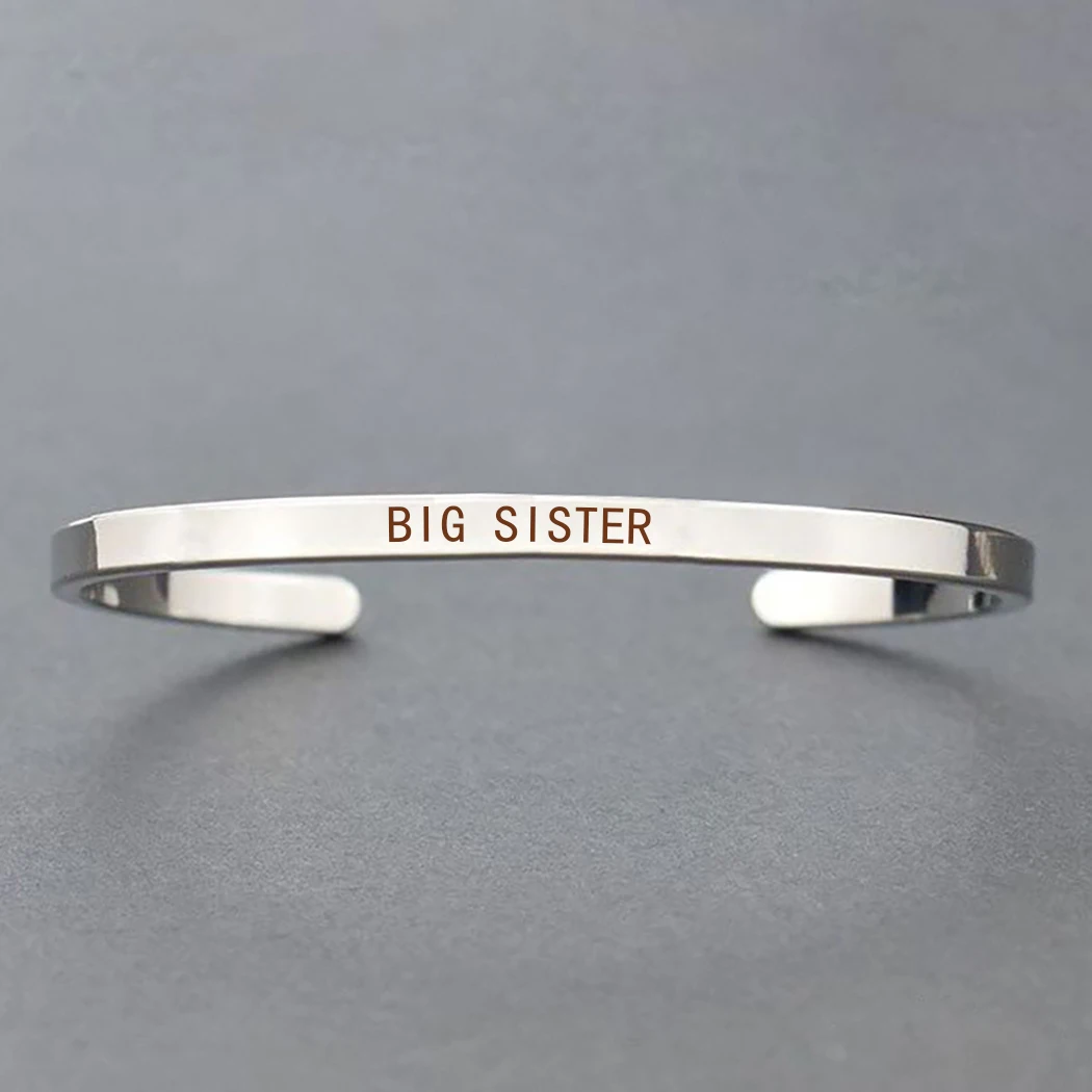 Большая сестра маленькая сестра Выгравированная манжета браслет для сестер серебро розовое золото Семья браслеты браслет дочь мама Подарки для папы - Окраска металла: silver