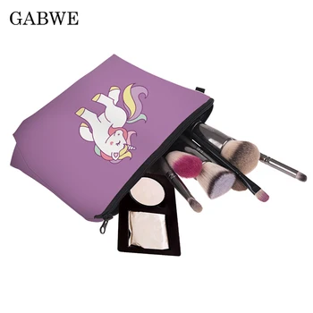 

GABWE 3D Printing Purple Unicorn Cosmetic Bags Women Cute Makeup Bag Travel Portable Toiletry Bag Pouchs Makeup Organizer Bags
