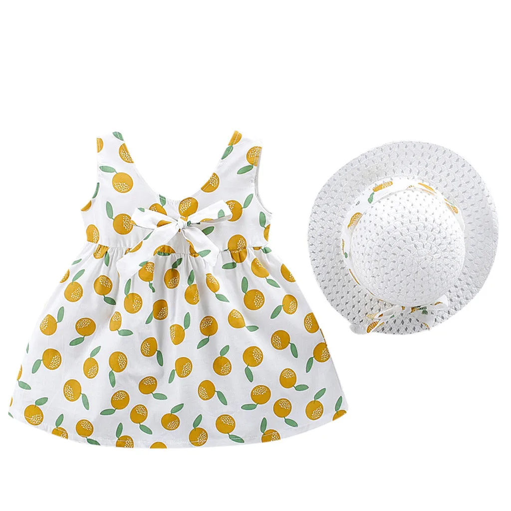 

Toddler Kid Baby Girls Fruit Printed Princess Dress+Hat Great for casual Cute Clothes Daily Clothing Outfits Set Clothes C517