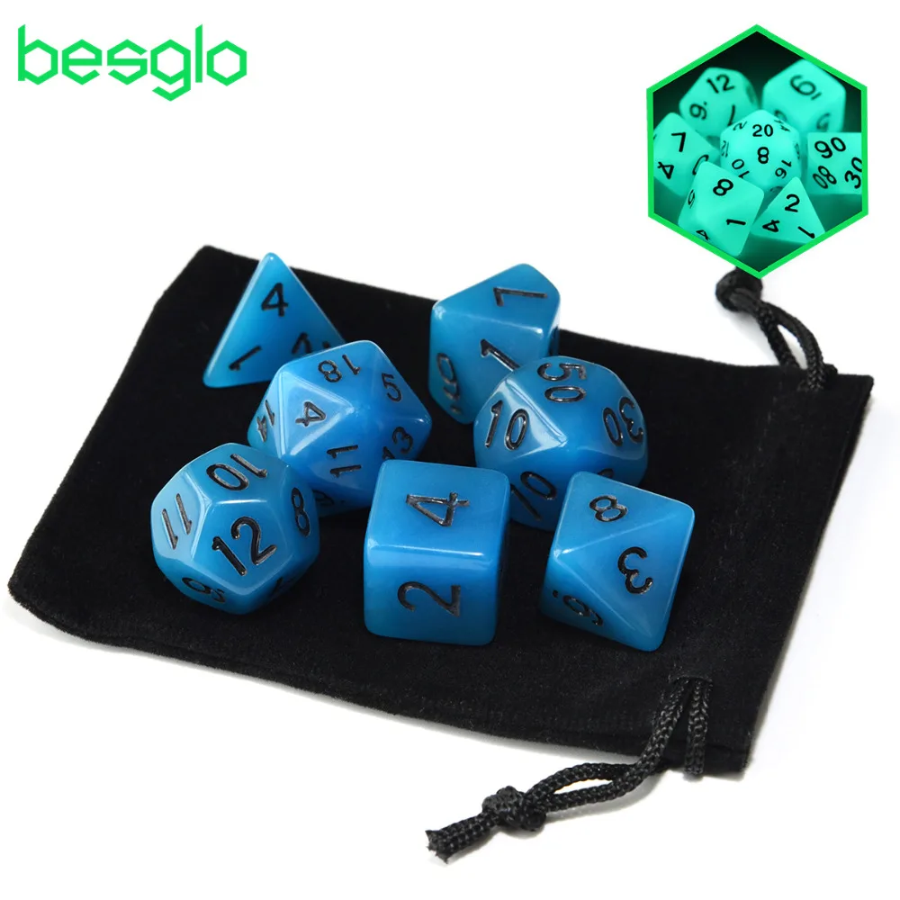 

Polyhedral Dice Effect Glowing in Dark with Black Drawstring Bag for RPG MTG and Other Board Table Games
