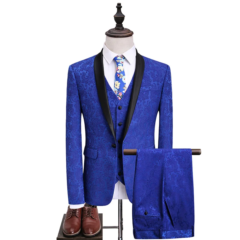 Jacquard Suits Mens Blazer Jacket with Vest and Pants Fashion Business Party Men Dress Suit Tuxedo Size S M L XL 2XL 3XL 4XL 5XL
