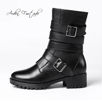 

Arden Furtado fashion women's shoes winter 2019 buckle zipper genuine leather big size 40 matin boots ladies lower heels 4cm new