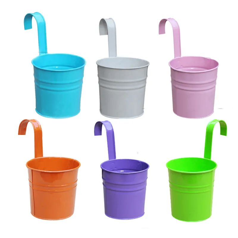 

Flower Pots Outdoor Metal Iron Hanging Balcony Planter 6 Pcs Different Colourf succulent can decorative garden