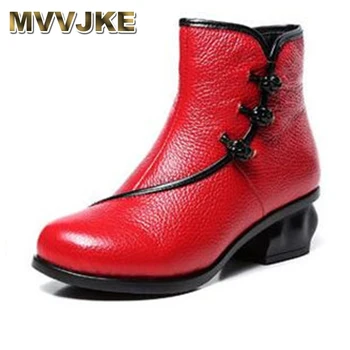 

MVVJKE Genuine Leather Platform Women Ankle Boots Soft Leather Thick high Heel Boots Winter Autumn Boots Warm snow boots E016