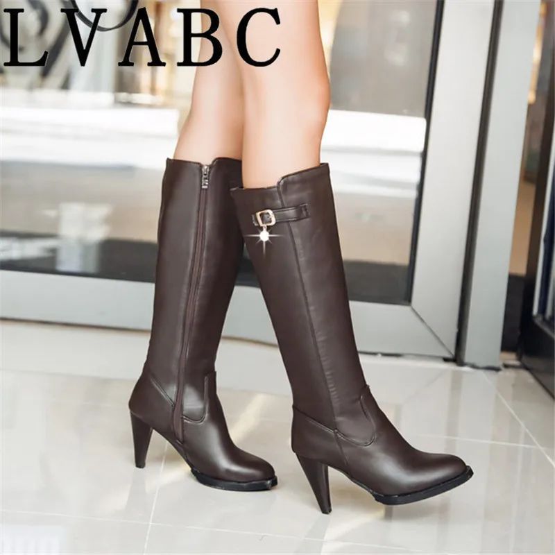 

LVABC 2018 Hot Quality Womens The Knee-High Boots 2018 winter Comfortable High Boots High heel Knee Women Boots Plus size 34-43