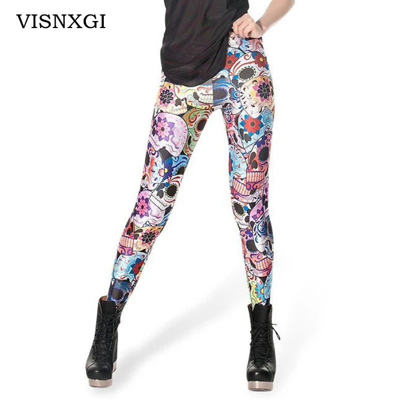 

VISNXGI Living Dead High Quality Women Leggings Scotland Tartan Printed Skinny Leggins Sexy Fitness High Elastic Mujer Legging