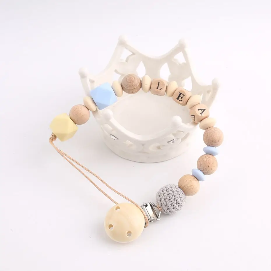 

1PC BPA Free Wooden Teething Customize The Baby's Name Pacifier Chain Wooden Pacifier Clip Nursing Accessories Teether