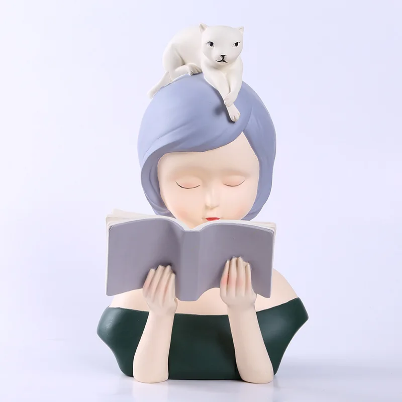 

Home decorations creative cute girl read a book resin handicraft simple pendulum modern three-dimensional relief effect