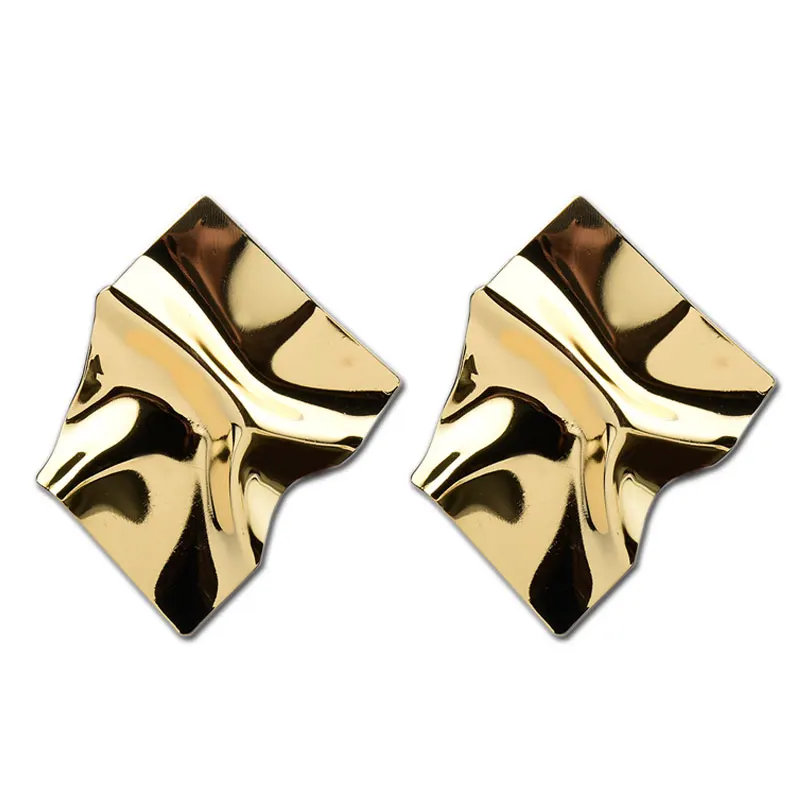 

Exaggerated Punk Style Folding Irregular Metal Stud Earrings Gold Silver Color Geometric Statement Brincos For Women Jewelry