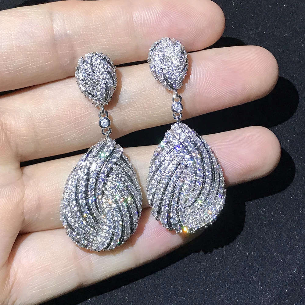 

Luxury Long Big Delicate Luxury Gemoetric Water Drop Cubic Zirconia Party Wedding Saudi Arabic Dubai Earrings
