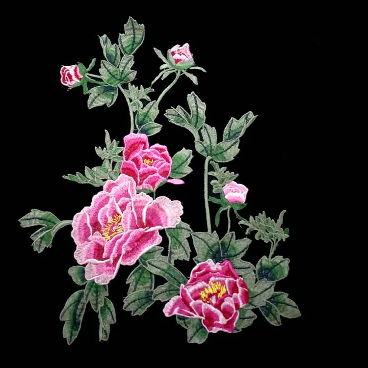 Coppia Di Toppe Ricamate A Fiore Di Cardo Rosa Magenta - Da Stirare O Cucire - 7x11,5 Cm - Per Abiti E Borse
