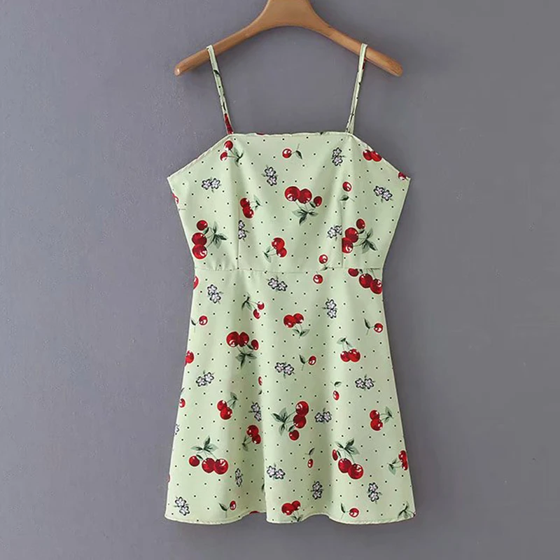 Women's Clothing Dress 2019 Cherry Dot Print Sling Slash Neck Dress Ms Summer Street Sexy Slim Fit Temperament Clothing