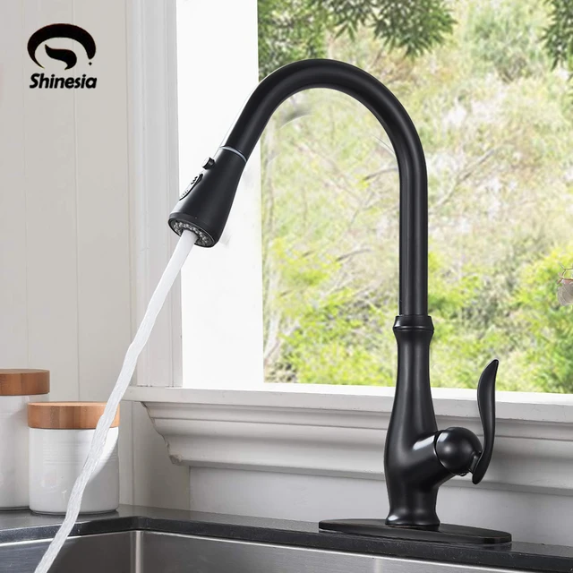 Special Offers Matt Black Kitchen Faucet Pull Out Sprayer Single Handle Mixer Tap Sink Faucet 360 Rotation Kitchen Faucet Hot and Cold Water