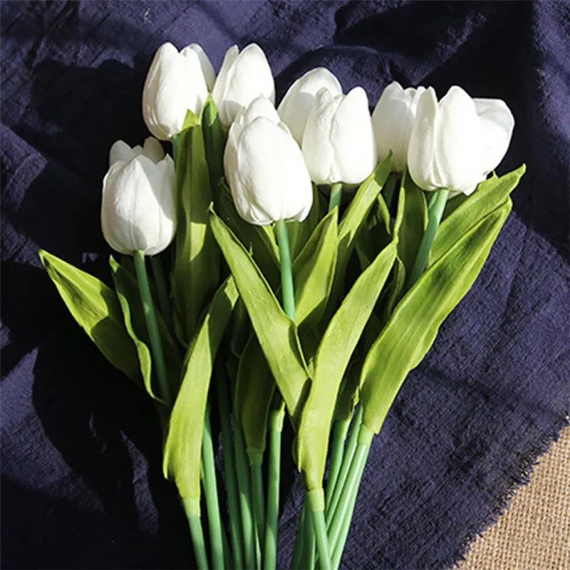 5 шт. 35 см Искусственный тюльпан цветок ложная ручная работа цветок из текстиля голова тюльпан ветка с зеленым листом свадебный цветок тюльпана букет# B5